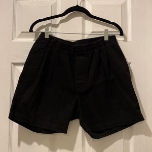 OAK: black denim shorts with elastic waste